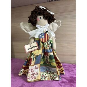 Patriotic Librarian Angel Doll Americana Folk Art Home Decor 4th of July
